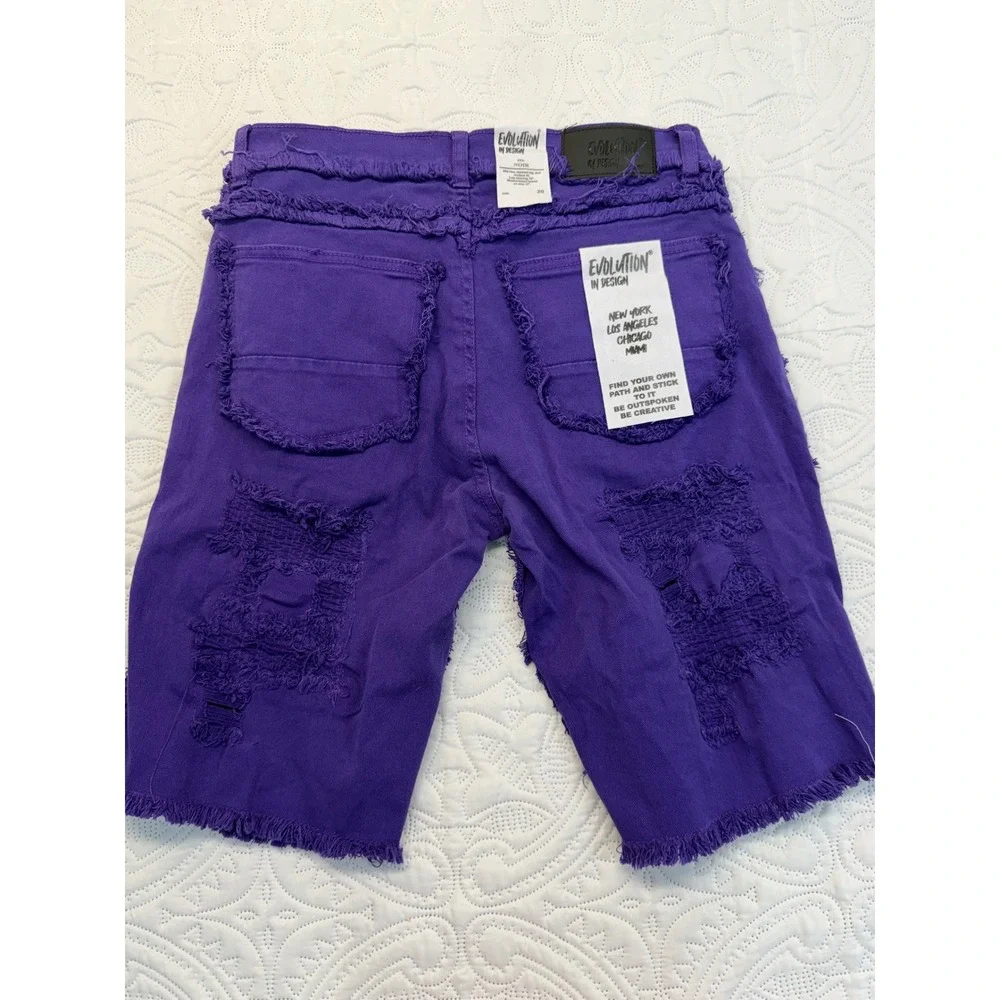 Evolution In Design Noir Mens Purple Distressed Denim Shorts Size 20 NEW